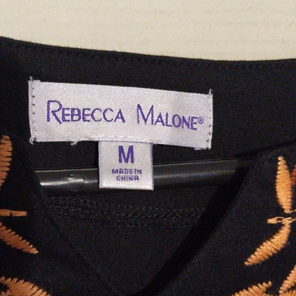 **SOLD**Rebecca Malone Blk blouse with fringe and decor Medium long sleeve - Picture 3 of 6